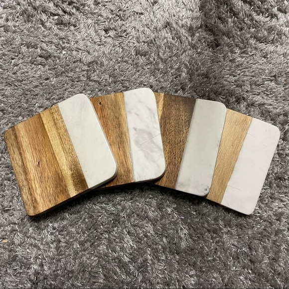 Coasters dark wood and marble details set of 4 - Picture 2 of 6